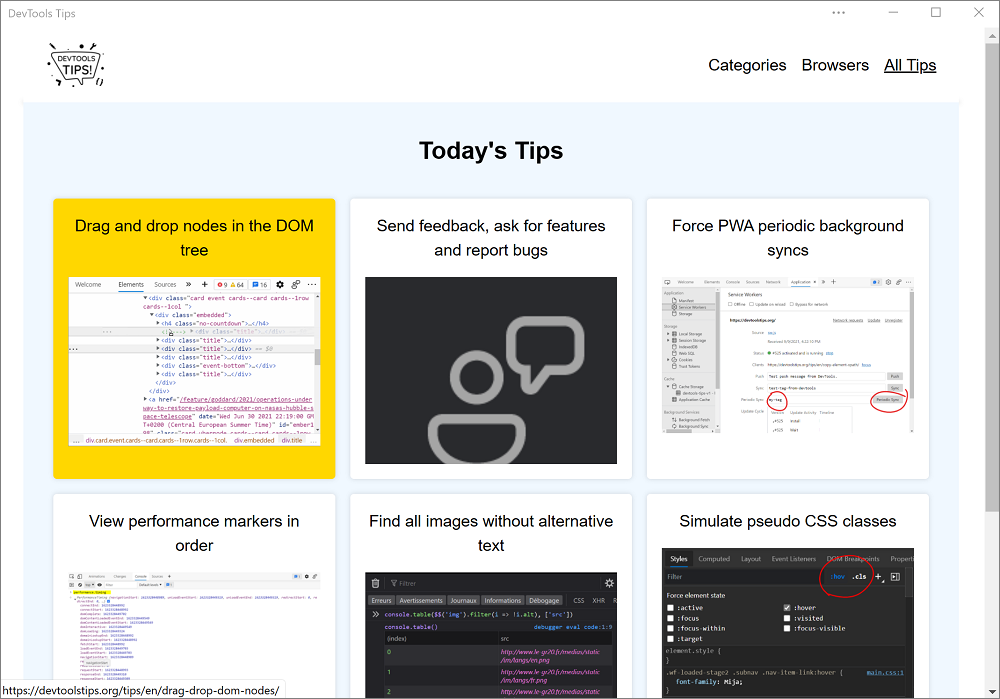 The DevTools Tips app