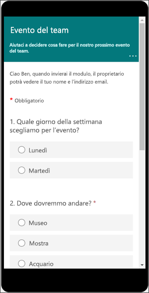 Anteprima dell'aspetto di un modulo su un dispositivo mobile.