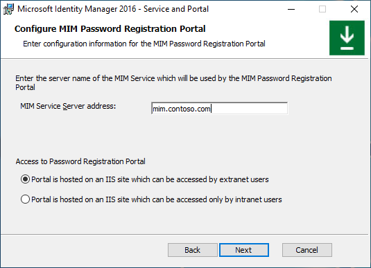 immagine della schermata di configurazione del servizio del portale per la registrazione delle password