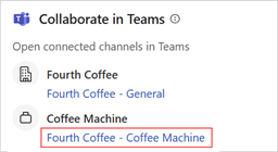 Screenshot della scheda Collabora in Teams in Copilot per le vendite for Outlook, con il canale di spazio per le transazioni evidenziato.