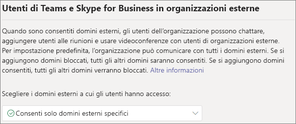 Screenshot delle impostazioni per l'accesso esterno.