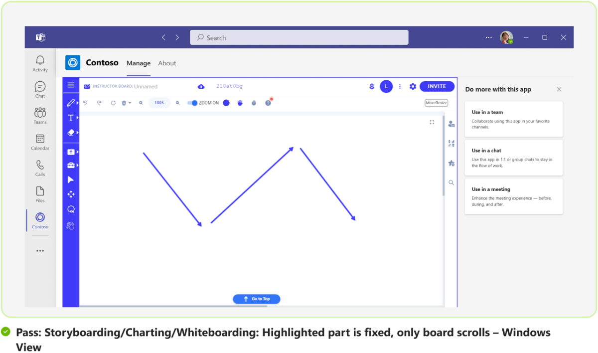 Graphic shows an example of horizontal scroll in a white board with infinite canvas and fixed board.