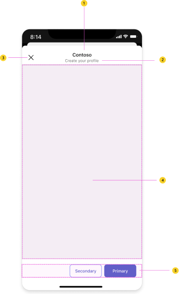 Illustration showing the UI anatomy of a dialog on mobile.