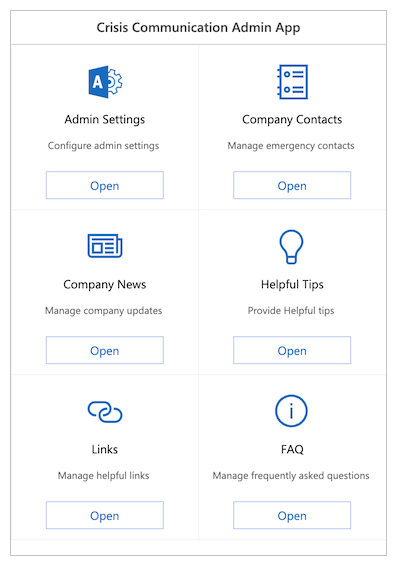 L'app di amministrazione Crisis Communication.