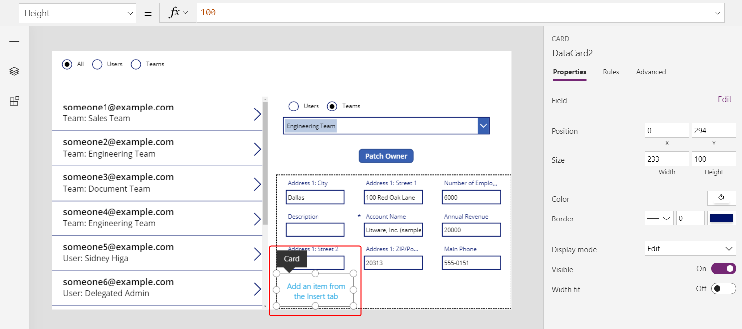 Scheda personalizzata inserita, vuota.