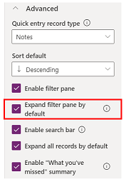 Configura riquadro filtro