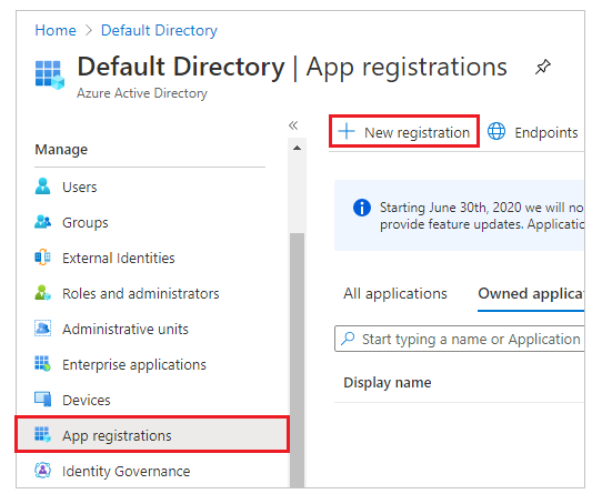 Registrazione nuova applicazione.