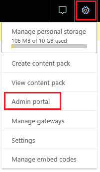 Selezionare Portale di amministrazione nel servizio Power BI.