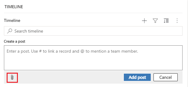 Icona Allega nella finestra di dialogo Crea un post.