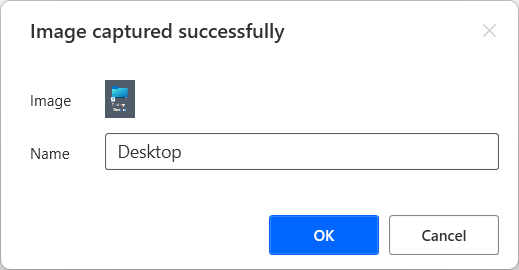 Screenshot della finestra di dialogo che richiede di inserire un nome per l'immagine acquisita.