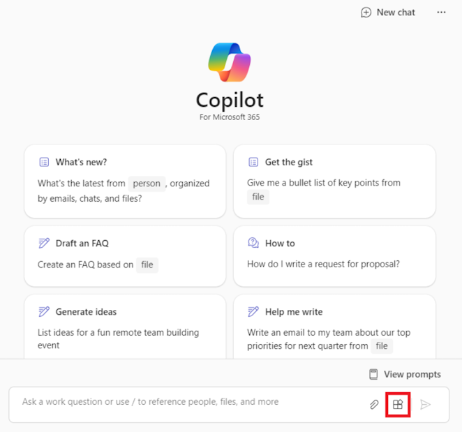 Screenshot dell'app Chat di Microsoft 365 Copilot.
