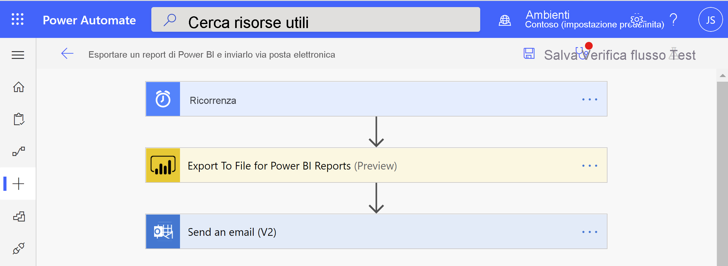 Screenshot della finestra di Power BI Automate che mostra le opzioni di creazione.