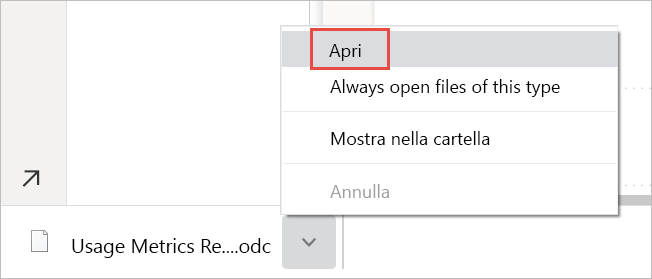 Screenshot dell'apertura del file con estensione odc