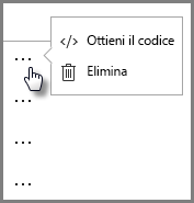 Screenshot del recupero o dell'eliminazione di codici di incorporamento.