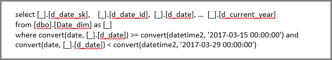 Screenshot che mostra il filtro delle righe in una query SQL nativa.