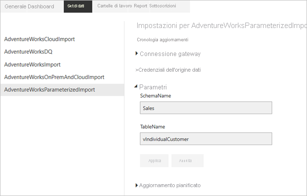 Configurare i parametri di query