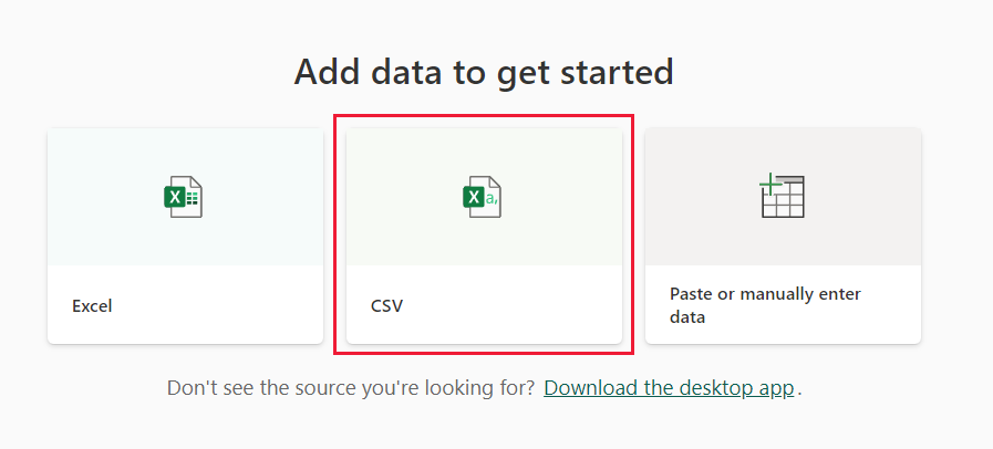 Screenshot delle icone del tipo di file con CSV evidenziato.