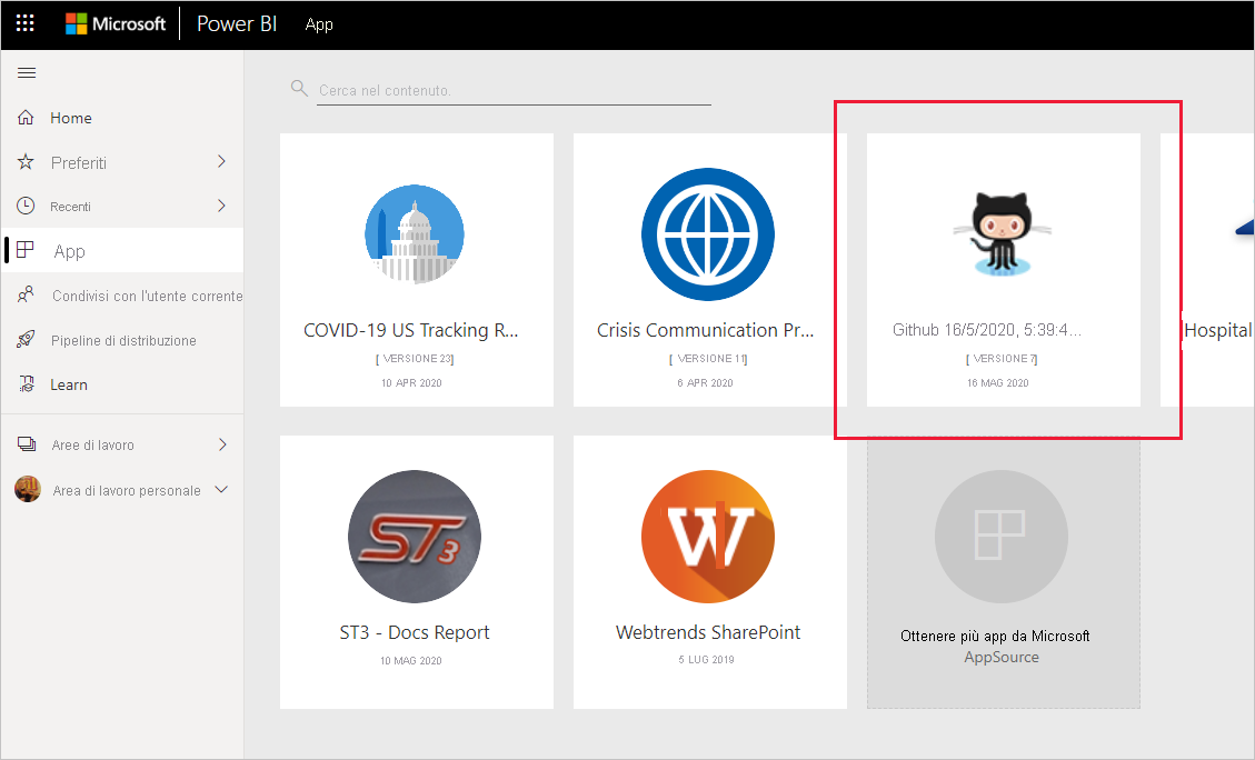App GitHub nella pagina App