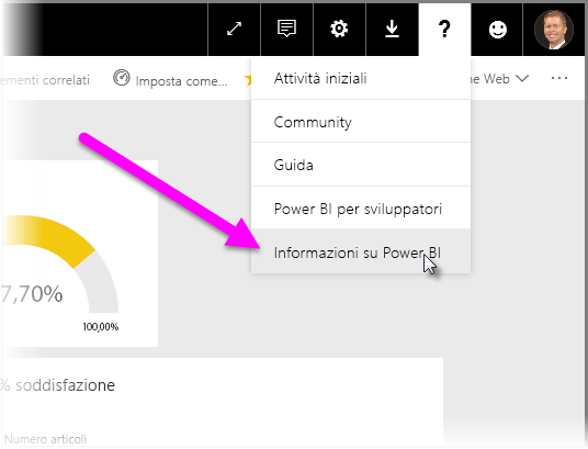 Screenshot che mostra il punto interrogativo in cui è possibile determinare la posizione del tenant di Power BI.