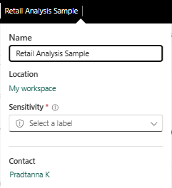 Screenshot della barra dei menu in alto in un report con l'elenco a discesa con il nome dell'amministratore del report.