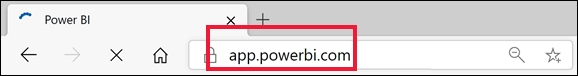 Screenshot che mostra un browser con l'indirizzo Web di Power BI nella barra degli indirizzi.