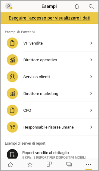 esempi di Power BI per dispositivi mobili