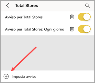 Screenshot dell'avviso di Gestione, che mostra un puntatore per aggiungere una regola di avviso.