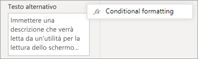 Screenshot del riquadro di testo alternativo, con l'icona di formattazione condizionale evidenziata.