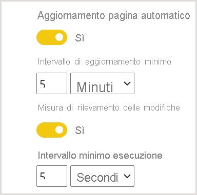 Impostazioni di aggiornamento automatico della pagina nel portale di amministrazione della capacità