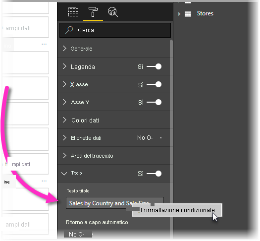 Screenshot che mostra l'opzione di formattazione condizionale di Power BI Desktop.