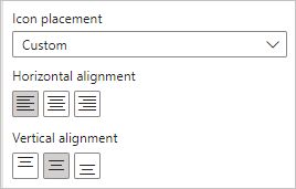 Screenshot che mostra le opzioni Allineamento orizzontale e Allineamento verticale per un'icona.