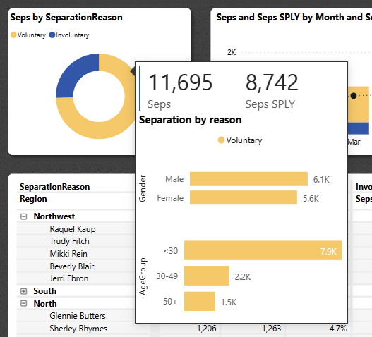 Screenshot che mostra una visualizzazione con la descrizione comando della pagina del report visualizzata per il valore volontario.