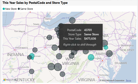 Screenshot che mostra la descrizione comando per un cerchio sulla mappa con i dettagli dell'area.