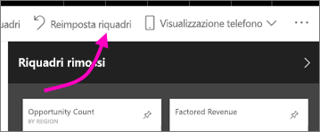 Screenshot che mostra Reimposta riquadri evidenziato nella barra dei menu.