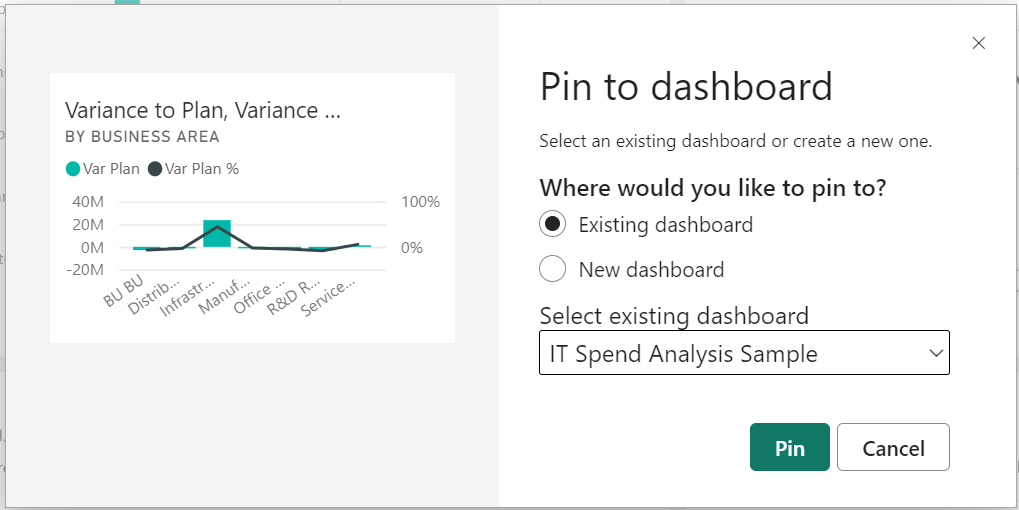 Screenshot della finestra di dialogo Aggiungi al dashboard.