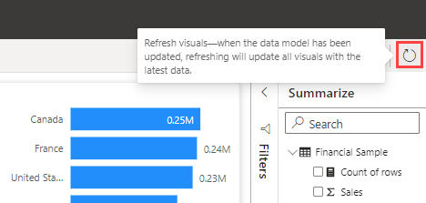 Screenshot dell'opzione Aggiorna gli oggetti visivi nel report.