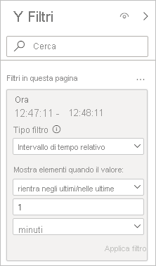 Screenshot che mostra una scheda filtro con Tempo relativo selezionato come tipo di filtro.