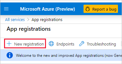 Screenshot della pagina Registrazioni app nel portale di Azure. La nuova registrazione è evidenziata.