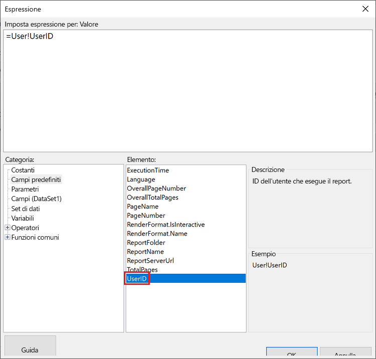 UserID di Generatore report di Power BI