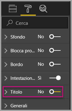 Screenshot del riquadro visualizzazioni con l'opzione Titolo disattivata.