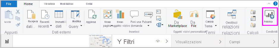 Screenshot di Power BI Desktop che mostra l'opzione Pubblica.