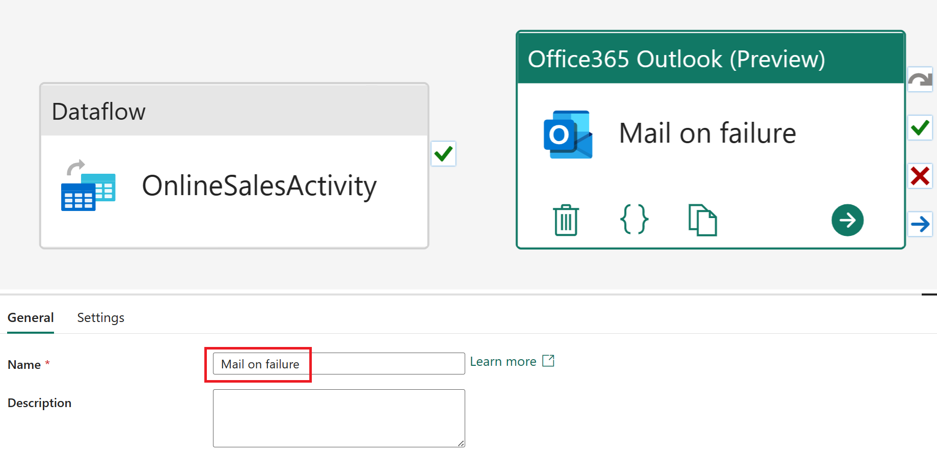 Screenshot del nome dell'attività di Office365 Outlook.