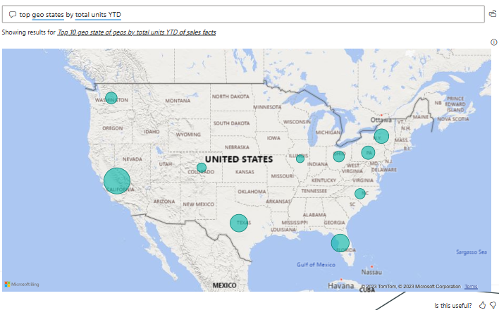 Screenshot che mostra la mappa visiva D&R creata da Power BI per visualizzare i dati.