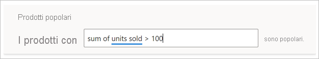 Screenshot della sezione che definisce il termine Prodotti popolari.