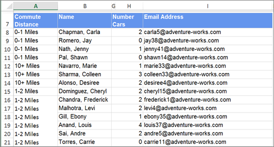 Screenshot del report esportato in Excel, appiattito.