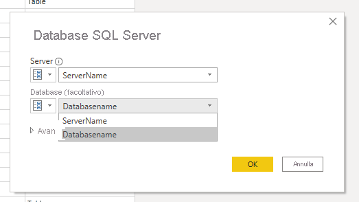 Eseguire il mapping del nome del database e del server