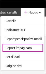 Menu Nuovo, Report impaginato