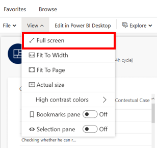 Screenshot che mostra la visualizzazione a schermo intero di un report di Power BI.