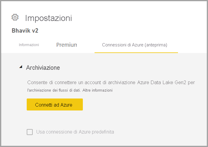 Screenshot del riquadro Impostazioni dell’area di lavoro nella scheda connessioni di Azure.