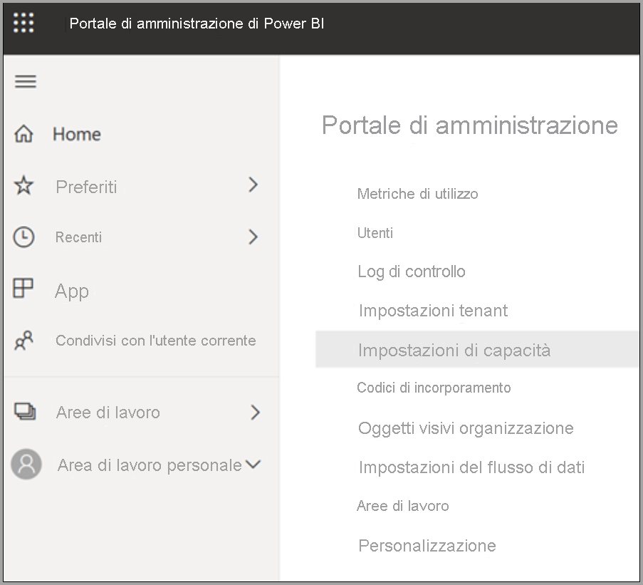 Selezionare una capacità per gestire le impostazioni